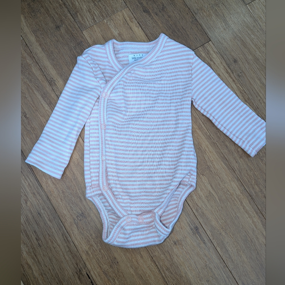 Rise Little Earthling Pink and White Striped Long-Sleeve Baby One-Piece